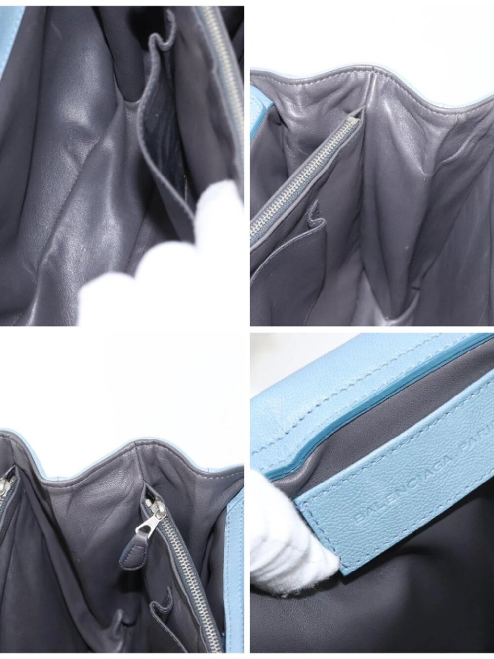 BALENCIAGA Hand Bag Leather Light Blue Silver Auth - Picture 15 of 16